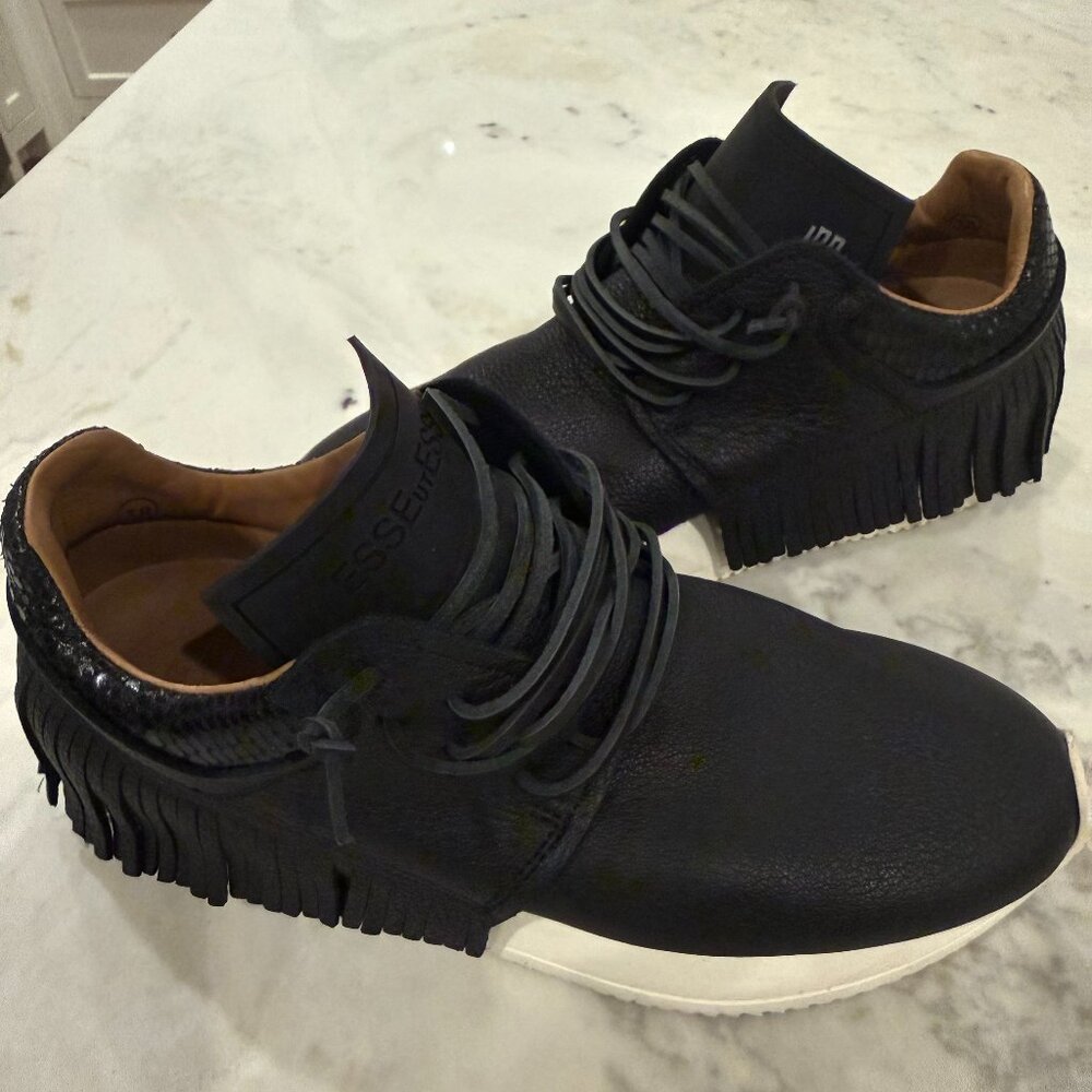 Esseutesse Black Fringe Leather Sneakers